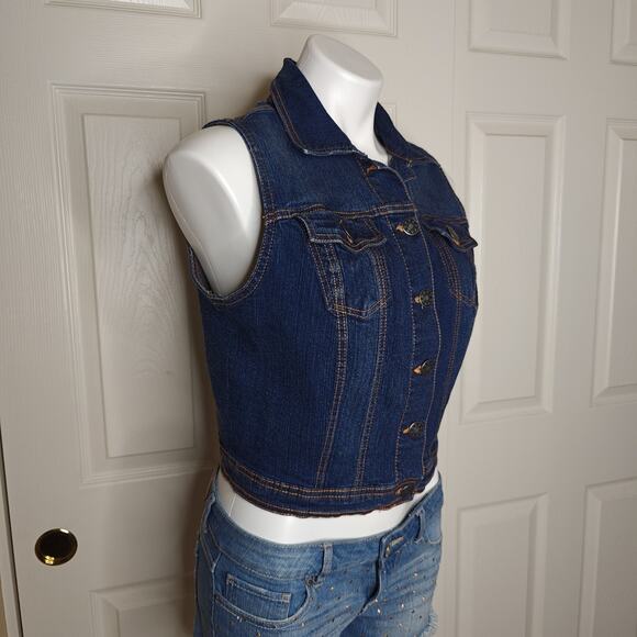 New Look dark blue denim crop vest - Picture 4 of 9